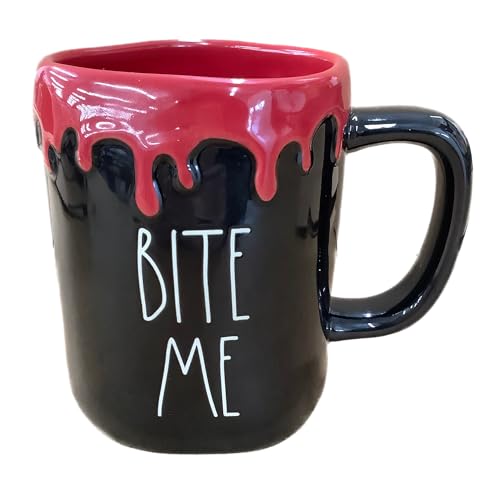 Halloween Bite Me Coffee Mug - Black with Red Drip & Blood Effect, 14 oz - Variation of THIS listing