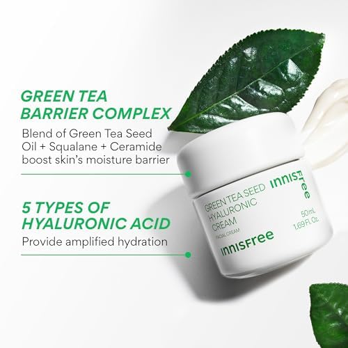 Innisfree Green Tea Seed Hyaluronic Acid Cream - Hydrating Face Moisturizer with Ceramide, Jumbo Size