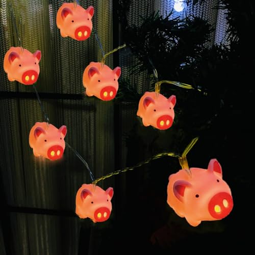 Pink Pig String Lights 3m/20 LEDs Battery Powered Night Mood Light with Timer - Cute Animal Decor