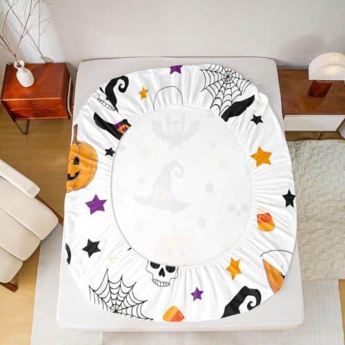 Halloween Pumpkin Decorations Gothic Bed Sheets Full Size with Spider Web & Bat Design - Multi 04