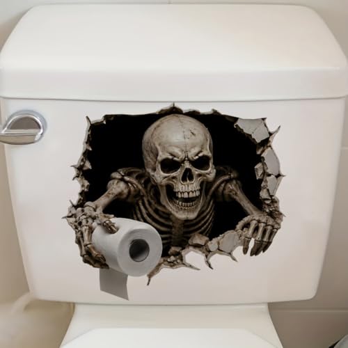 Halloween Toilet Lid Stickers 3D Skeleton Wall Decals - Halloween-3