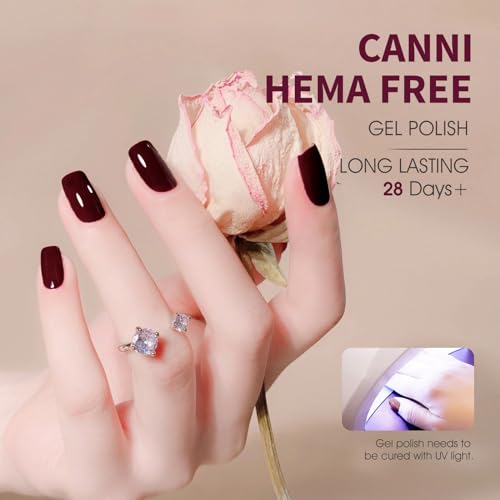 CANNI Dark Red Gel Nail Polish - Burgundy Red Soak Off UV Gel, High Gloss, 1Pc
