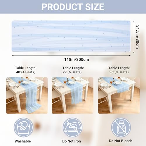 Suream 120 Inch Blue Pearl Table Runner Set of 6 Wedding Party Decor