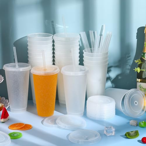 White Reusable Plastic Halloween Cups with Lids & Straws - 24 oz Bulk Party Drinkware