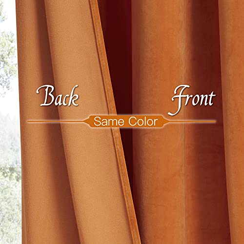 Orange Velvet Curtains for Bedroom Set of 2 - Room Darkening, Energy Saving, 52x108 Inches