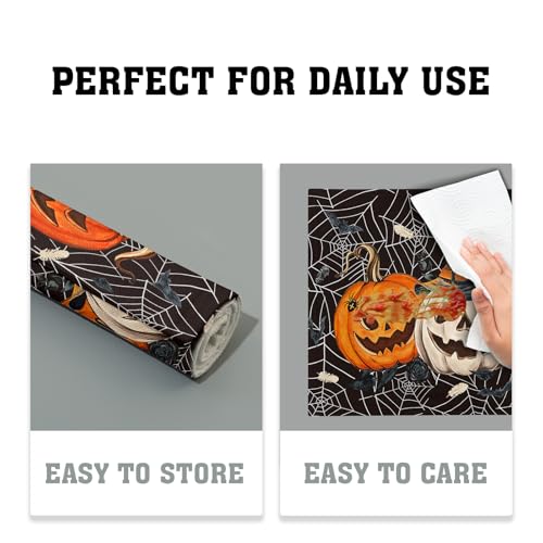 Halloween Placemats Set of 4 - Pumpkin Spider Web Linen Table Mats - Fall Holiday Decor