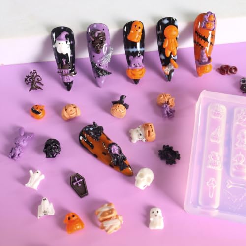 Halloween Nail Art Silicone Molds Set - Spooky Ghost Pumpkin Gothic Designs with Carving Tools - Mischief Sprites Variation
