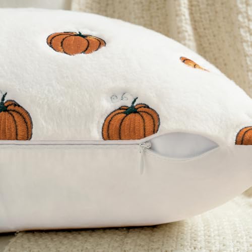 MIULEE Fall Pumpkin Embroidered Pillow Covers 18x18 - Rust & White, Pack of 2
