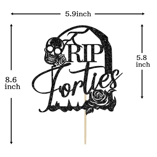 Rip Forties Cake Topper - Black Glitter Rip to My 40s Birthday Decorations