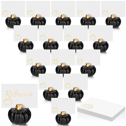 Halloween Pumpkin Place Card Holders - Black (16 Pack) for Fall Thanksgiving Parties