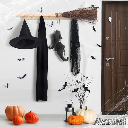 Halloween Witch Decoration Set with Wooden Broom & Accessories - Porch Decor