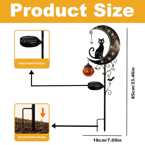 Solar Halloween Garden Stake Light with Black Cat and Pumpkin Lantern