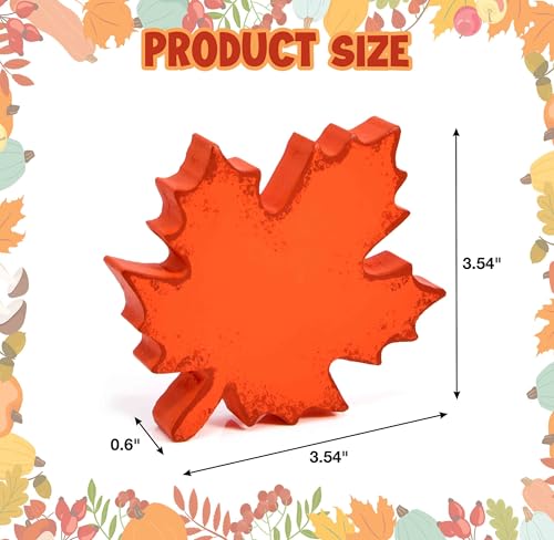 Set of 6 Fall Maple Leaf Wooden Decor Blocks for Autumn Tabletop & Shelf Display
