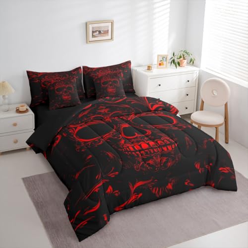 Red Black Gothic Queen Comforter Set with Sheets - 7 Piece Bedding