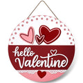 Hello Valentine Door Sign - Red Valentine's Day Hanging Decor, 12x12 Inches