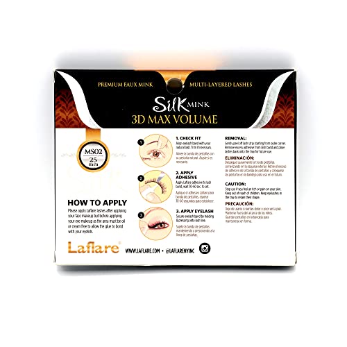 Laflare 3D Silk Mink Max Volume False Eyelashes - Extra Long 25mm, Wispy Cat Eye Style, Variation of LFMS-MS11