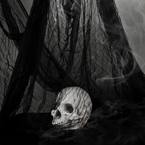 Halloween Gauze Cloth Black 197 x 85 Inches Creepy Fabric for Haunted House and Party Decor - Variation: Black