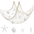 Nautical Fishnet Decor Set with Starfish, Shells, Seahorses - Ocean Theme Wall Art