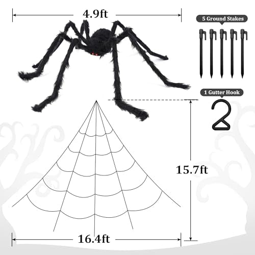 Giant Spider Web with 59-Inch Creepy Spider Halloween Outdoor Decoration