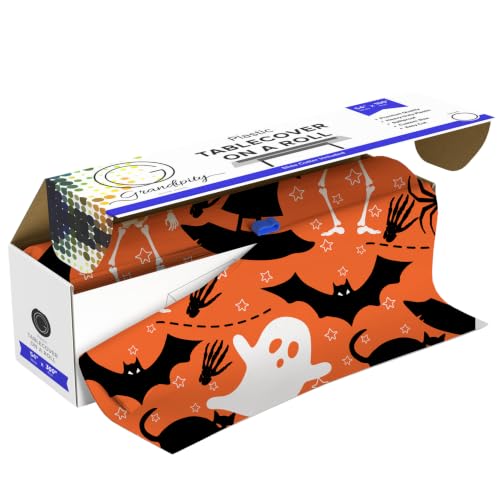 Halloween Orange Plastic Table Cloth Roll - 54in x 3600in Rectangular Party Cover