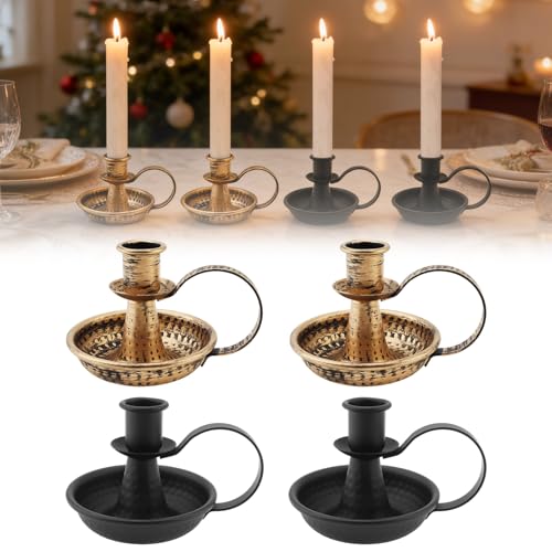 Black & Bronze Taper Candle Holders Set - 4 Pcs Iron Candlelight Stands with Handle for Home & Wedding Decor Variation of 4