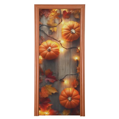 Thanksgiving Pumpkin Door Cover - Stretch Fabric Porch Decor, 35 x 79 Inches Variation of THIS listing