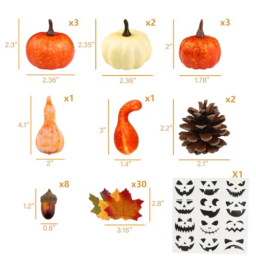 Fall Artificial Pumpkin Decoration Set - 50pcs Mini & Gourd Faux Pumpkins for Autumn Home Decor