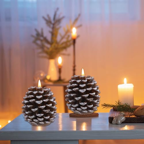 2-Pack LED Pine Cone Flameless Candles - Battery Operated Holiday Decor
