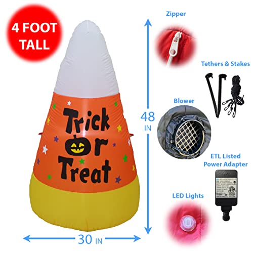 Halloween Inflatable Candy Corn Yard Decor - 4 Ft Tall with LED Lights, Self-Inflates