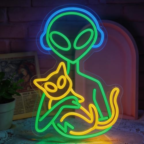 Alien Cat Neon Sign - Dimmable USB Wall Light for Bedroom Gaming Room Decor