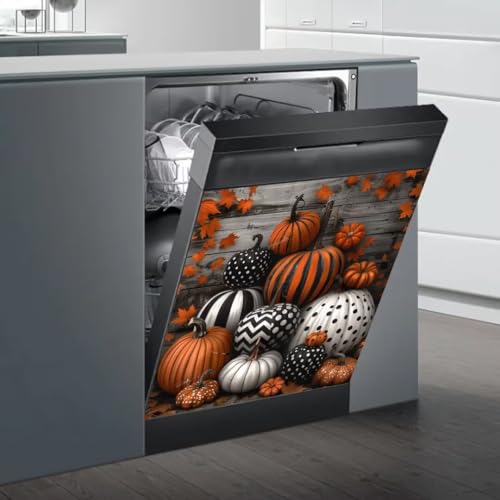 Fall Pumpkins Magnetic Dishwasher Cover with Leaves - Farmhouse Kitchen Decor, Variation 0801fallsticker1-3