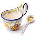 Vintage Pumpkin Floral Hand-Painted Ceramic Soup Bowl with Handle - 18oz