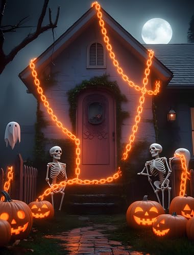 Orange Solar Halloween String Lights - 175 LED 10.5 FT with Remote & Timer