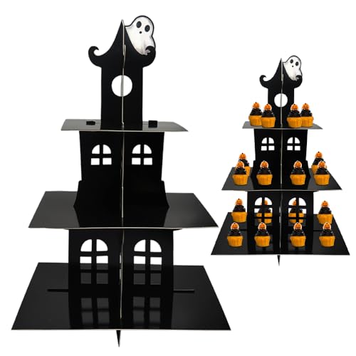 Halloween Castle Cupcake Stand 3-Tier Black Dessert Tower for Parties