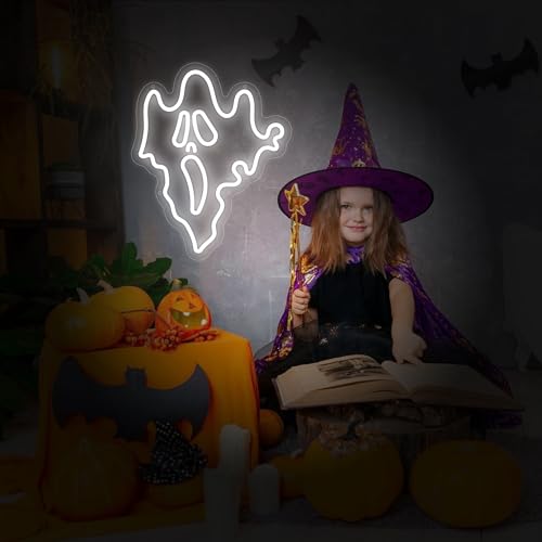 Ghost Neon Sign - Dimmable LED Wall Light for Halloween Party & Room Decor - Ghost Face