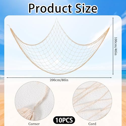 10 Pieces Fish Net Decor 39.4x78.7 Inch Decorative Fishing Nets for Home & Party