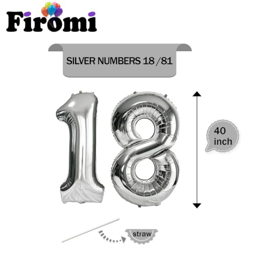 Silver 18 Number Balloons - 40-Inch Foil Mylar Party Numbers, A2-Silver