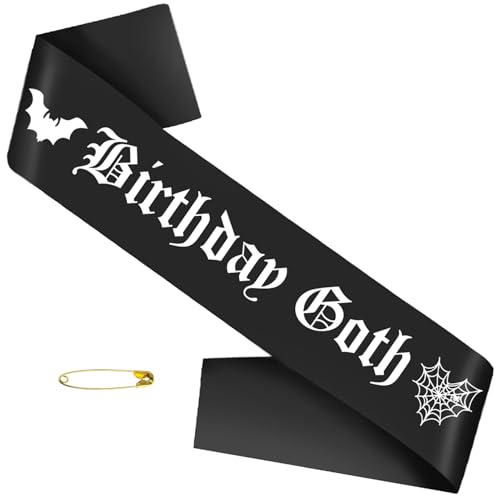Halloween Goth Sash with Glitter White Text - Spooky Birthday Accessories