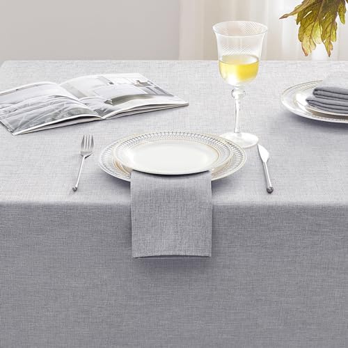 Light Grey Extra Long Rectangular Faux Linen Tablecloth 60x144 Inch Waterproof & Wrinkle-Resistant for Outdoor & Indoor Use