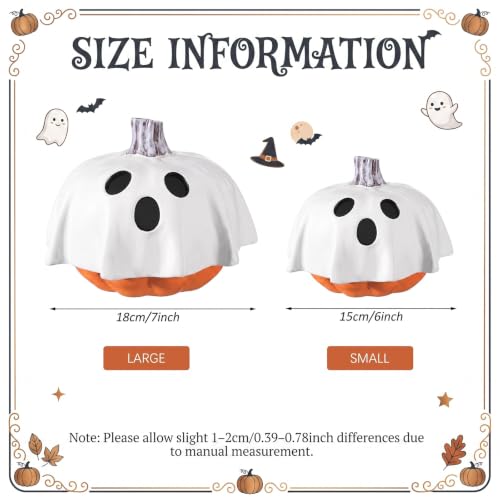 Halloween Ghost Pumpkin Decor Set - 7" & 6" Resin Figurines, Spooky Holiday Centerpieces