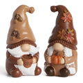Fall Gnomes Set of 2 Resin Decorations - Brown & White Autumn Table Centerpieces