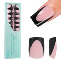 Deep French Gel Fake Nails Short Square Black French Tips - 150Pcs