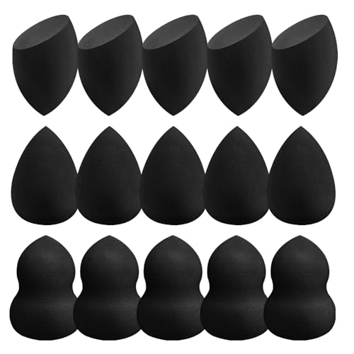 15 Pcs Black Makeup Sponge Set - Latex-Free Reusable Blenders for Wet & Dry Use - Variation of THIS listing