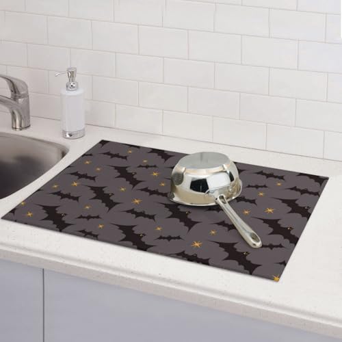 Star Bats Witchy Dish Drying Mat for Kitchen Counter - Large 18x24 Microfiber