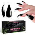 Reusable Press On Nails Cat Claw Short Curved Stiletto Black - DIY Halloween & Cosplay
