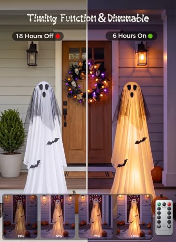 Minetom 2 Pack 5 FT Halloween Ghost Decorations Light Up Ghosts with Tripods & Remote - Veil-Witch Hat / 59in