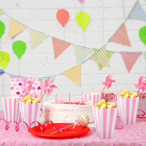 Pink Popcorn Boxes Set of 24 - Mini Party Popcorn Buckets for Birthday & Movie Night