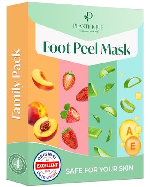 PLANTIFIQUE Foot Peeling Mask 4 Pack | Dermatologically Tested Repairs Heels & Removes Dry Dead Skin for Baby Soft Feet | Exfoliating Foot Peel Mask for Dry Cracked Feet