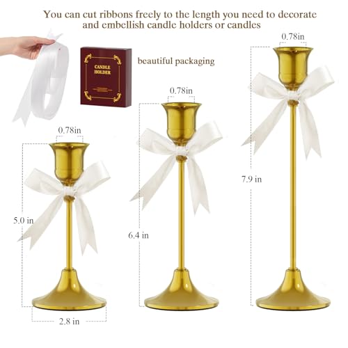 Gold Candle Holders Set of 3 - Elegant Metal Taper Candleholders for Home & Events - Variation of THIS listing