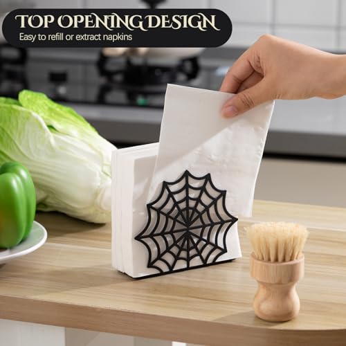Gothic Cobweb Metal Napkin Holder - Table Tissue Dispenser, Black & Decorative